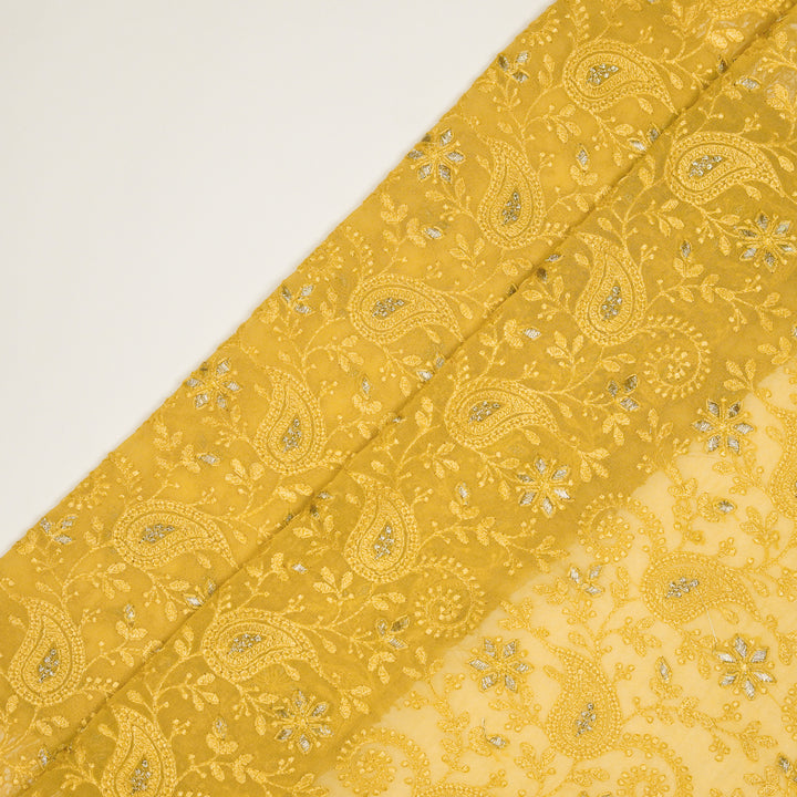 Nabila Jaal on Gold Semi Georgette Embroidered Fabric