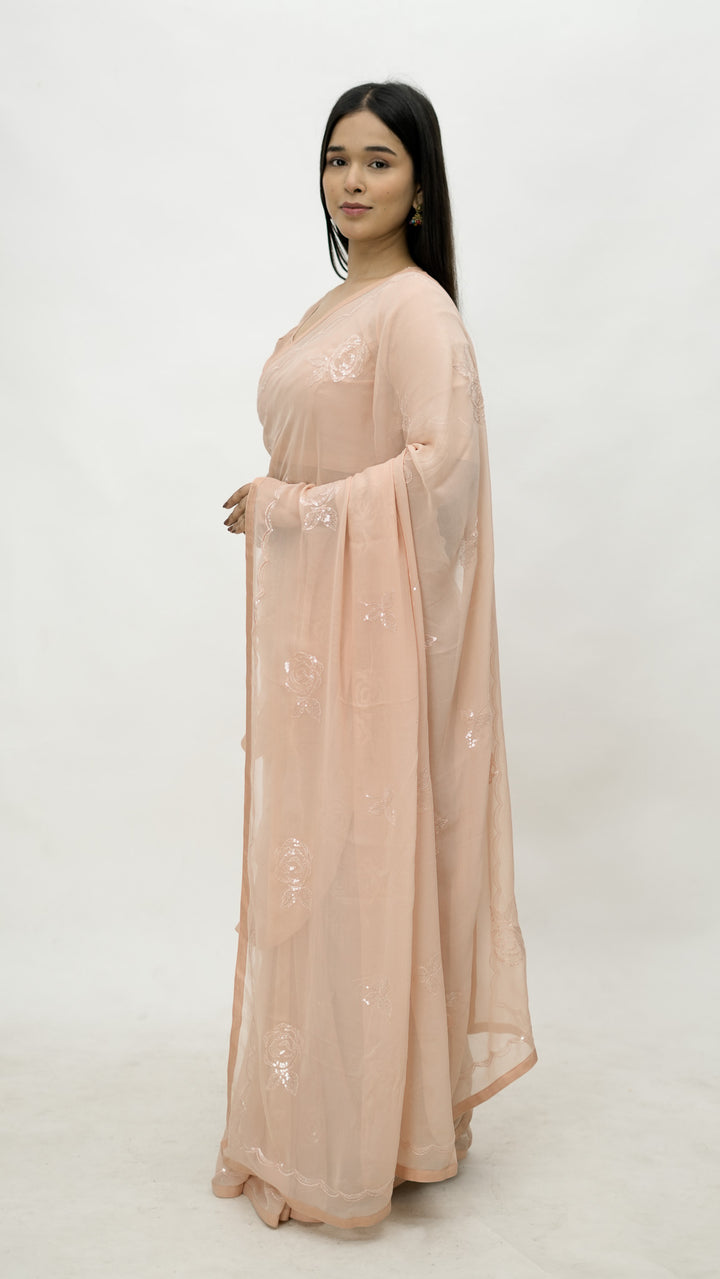 Sirisa Embroidered Saree on Blush Pure Silk Georgette