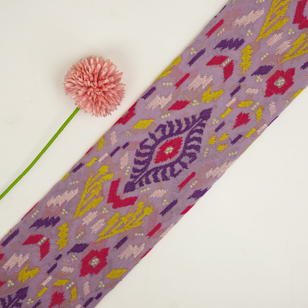 Rangvan Jaal on Lavender Semi Georgette Embroidered Fabric