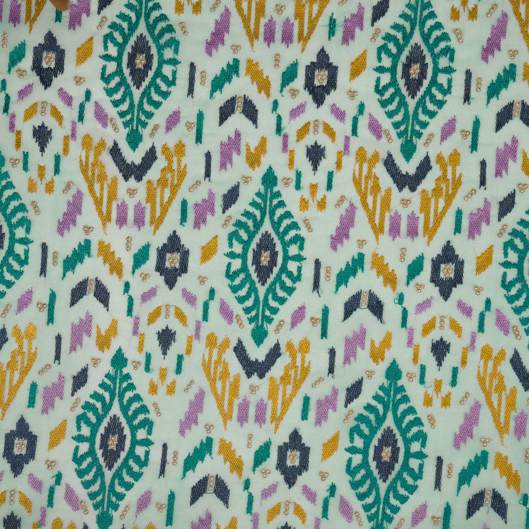 Rangvan Jaal on Lite Aqua Semi Georgette Embroidered Fabric