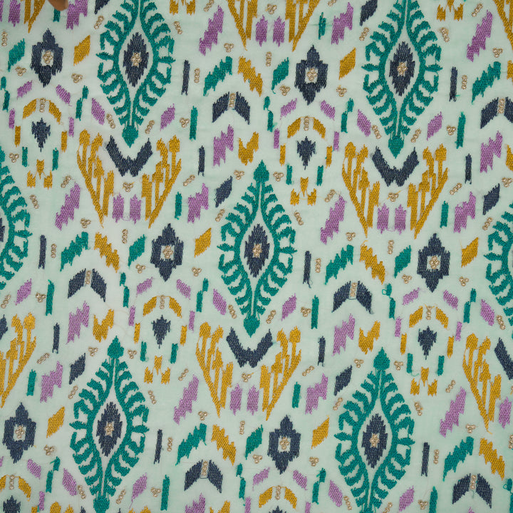 Rangvan Jaal on Lite Aqua Semi Georgette Embroidered Fabric