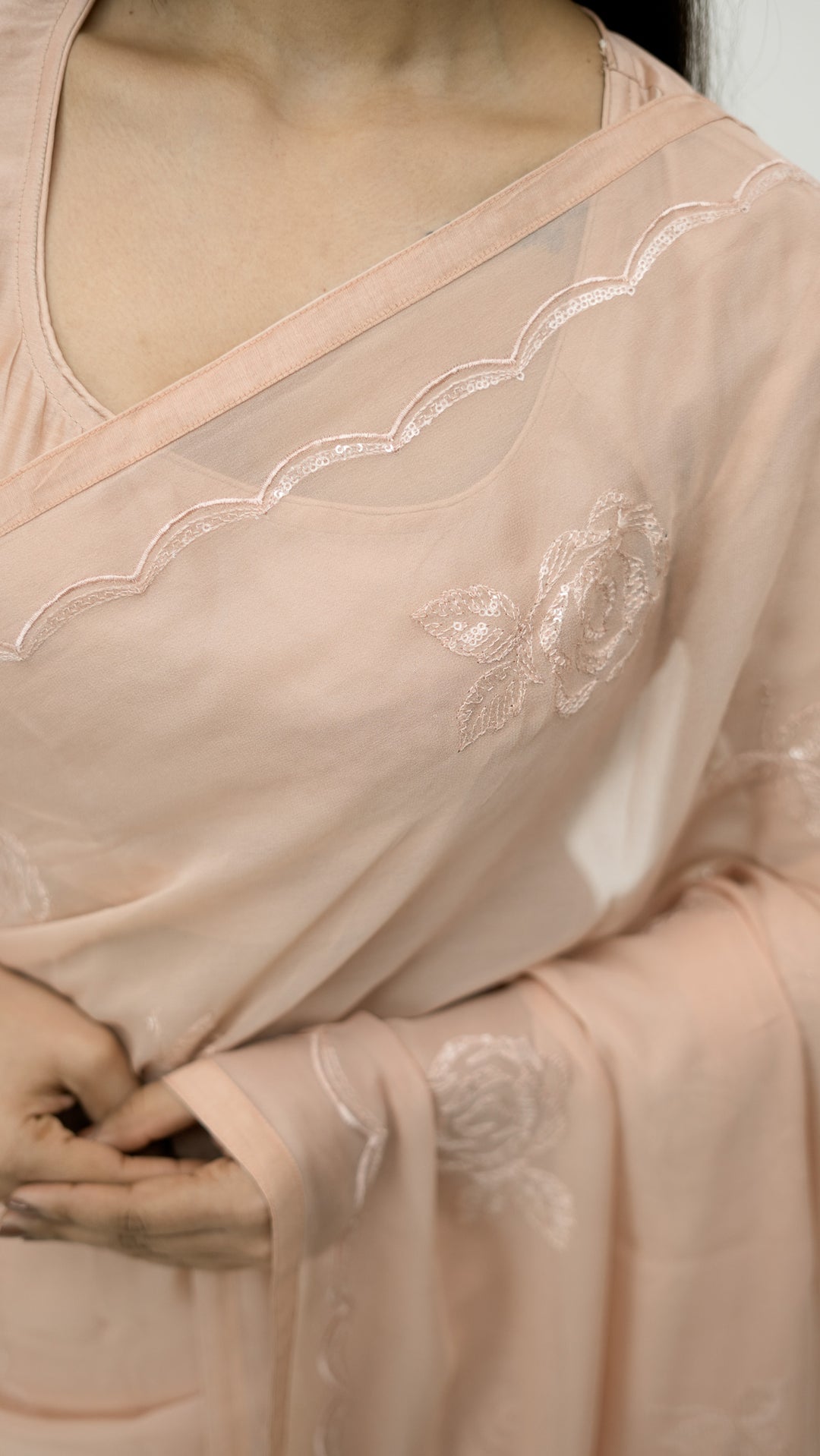 Sirisa Embroidered Saree on Blush Pure Silk Georgette