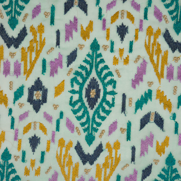 Rangvan Jaal on Lite Aqua Semi Georgette Embroidered Fabric