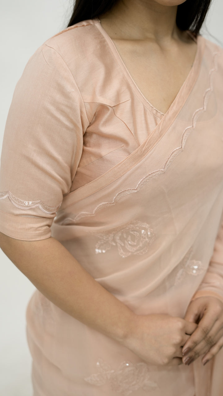 Sirisa Embroidered Saree on Blush Pure Silk Georgette