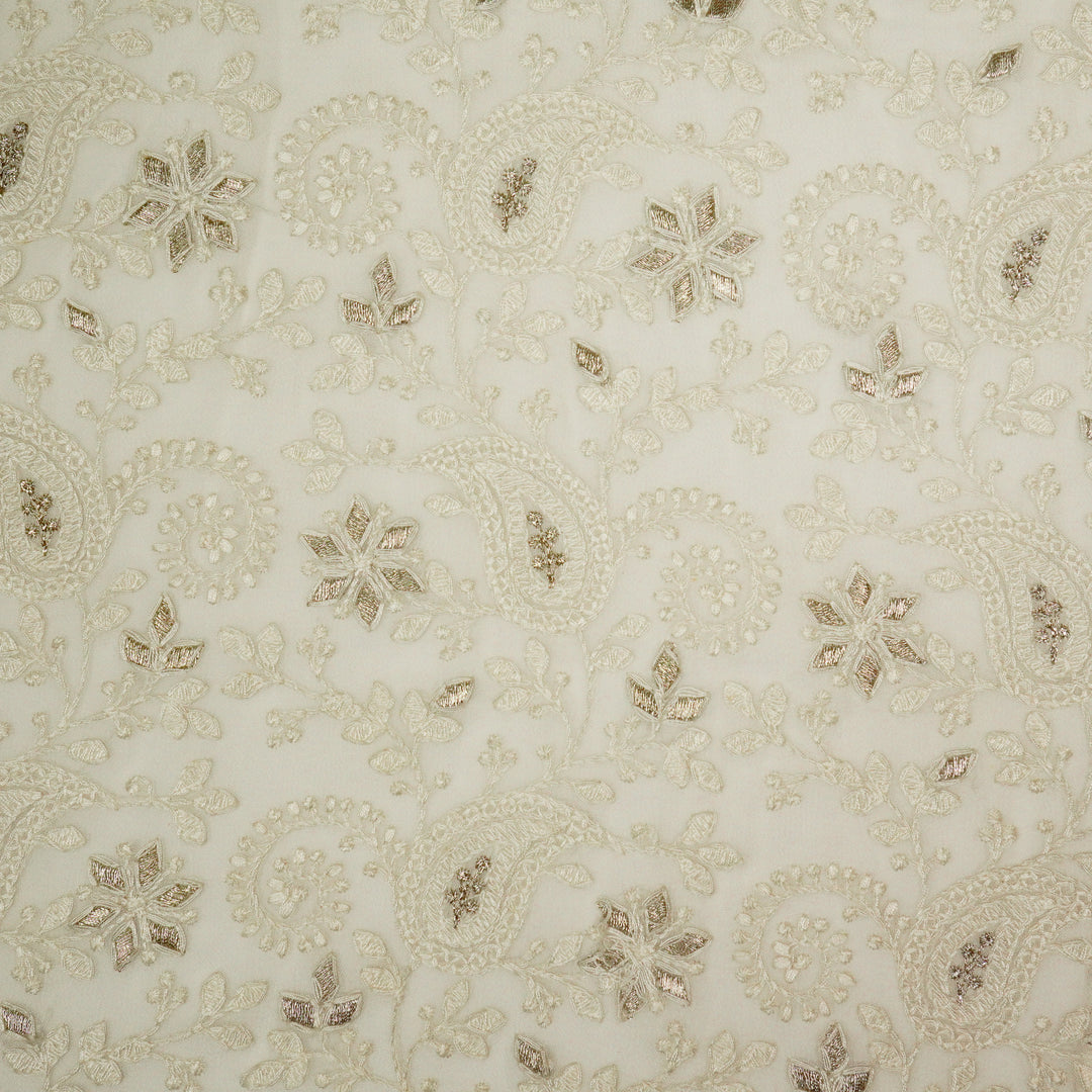 Nabila Jaal on Cream Semi Georgette Embroidered Fabric