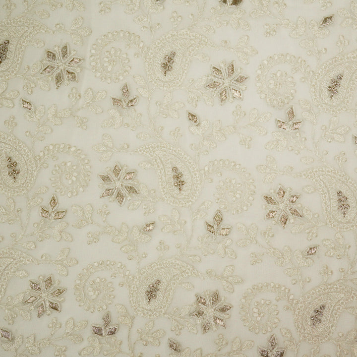 Nabila Jaal on Cream Semi Georgette Embroidered Fabric