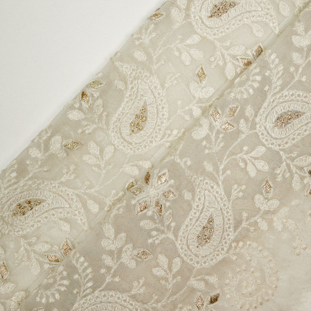 Nabila Jaal on Cream Semi Georgette Embroidered Fabric