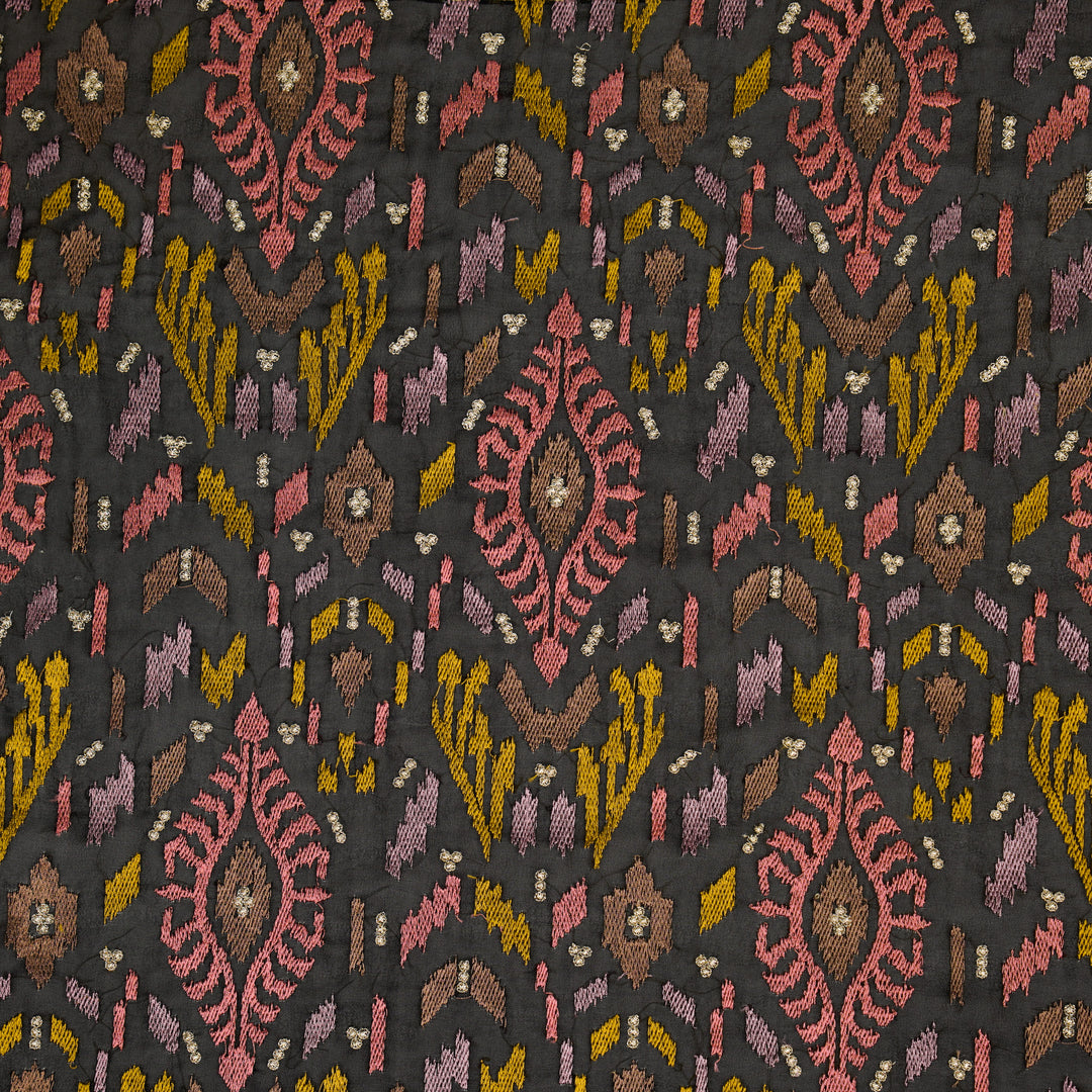 Rangvan Jaal on Black Semi Georgette Embroidered Fabric