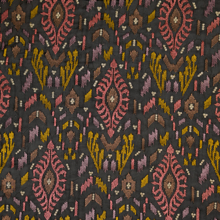 Rangvan Jaal on Black Semi Georgette Embroidered Fabric