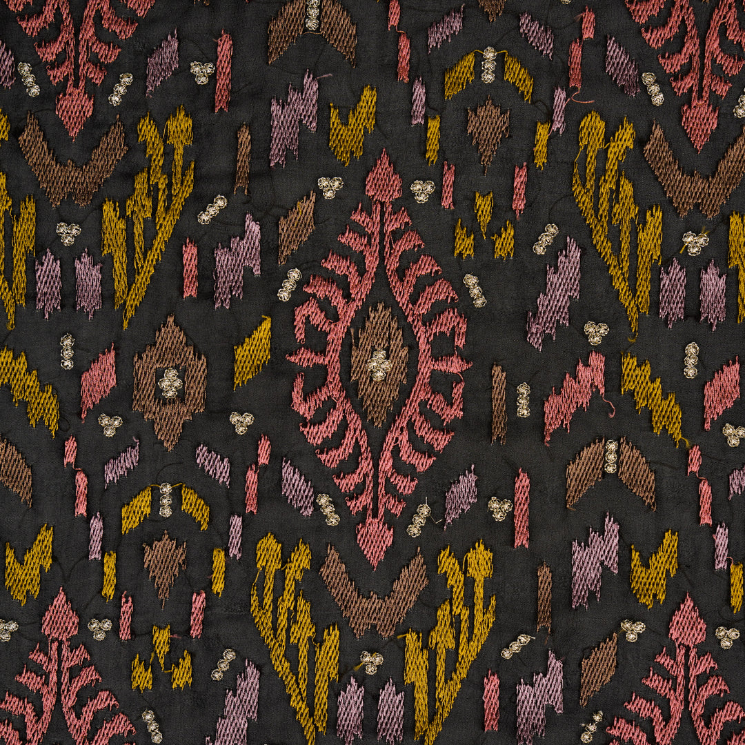 Rangvan Jaal on Black Semi Georgette Embroidered Fabric
