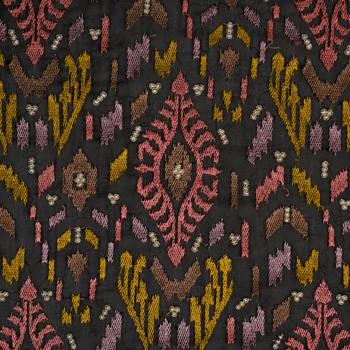 Rangvan Jaal on Black Semi Georgette Embroidered Fabric