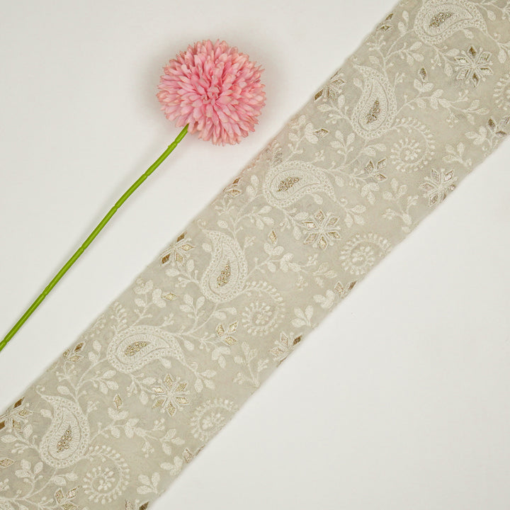 Nabila Jaal on Cream Semi Georgette Embroidered Fabric