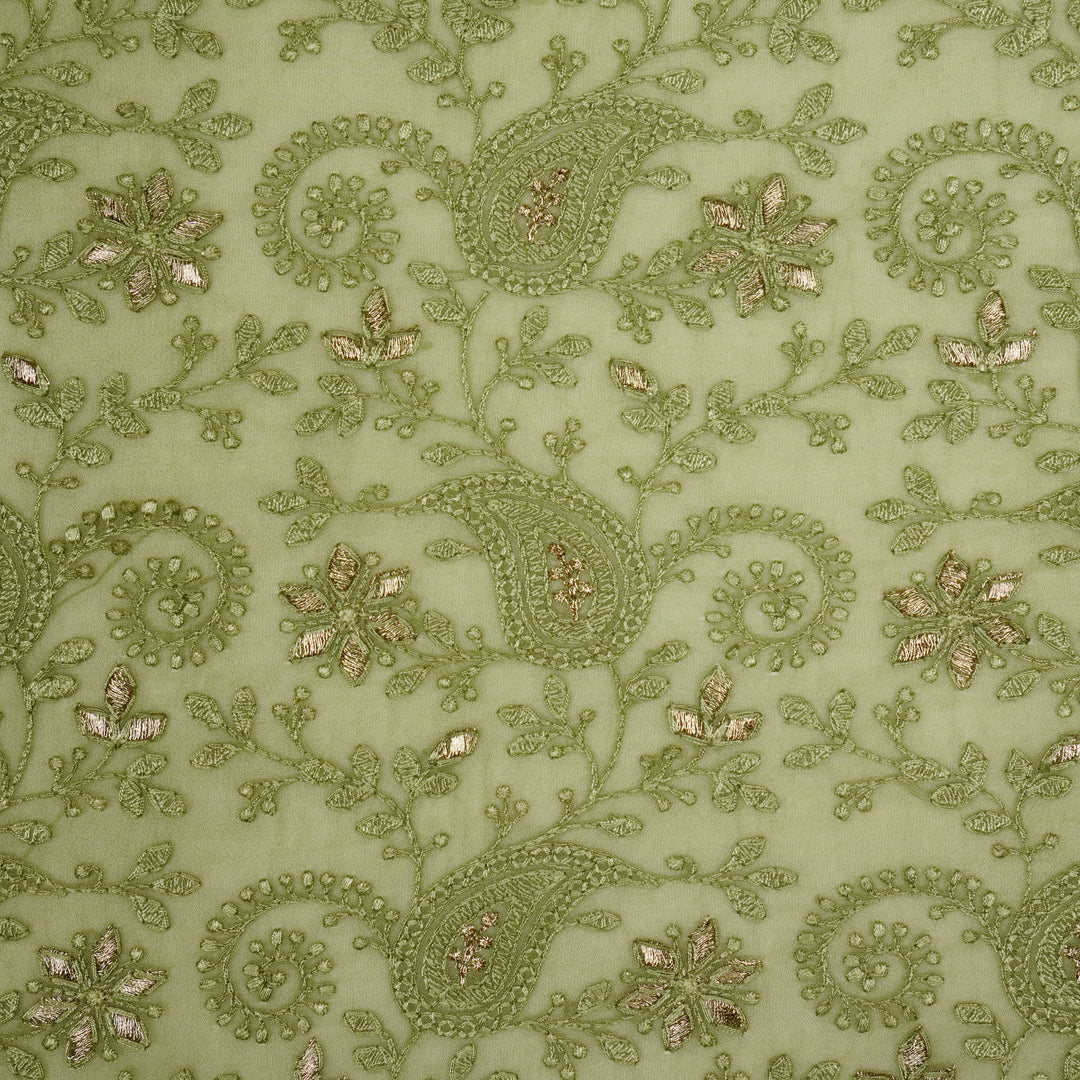 Nabila Jaal on Olive Semi Georgette Embroidered Fabric