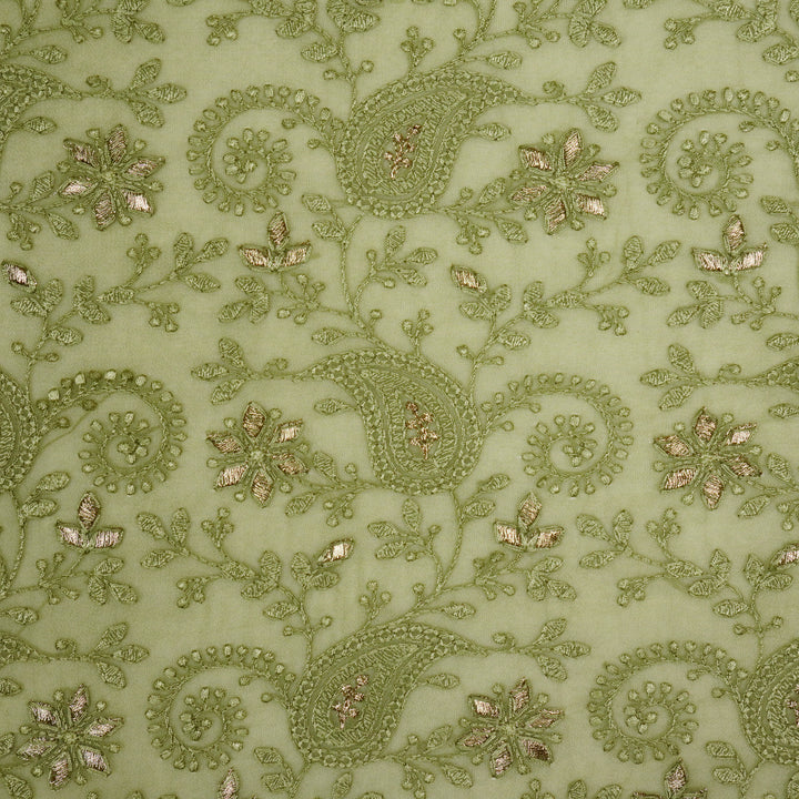 Nabila Jaal on Olive Semi Georgette Embroidered Fabric