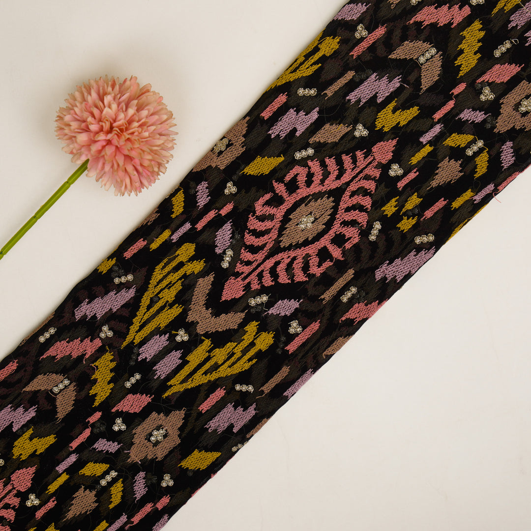 Rangvan Jaal on Black Semi Georgette Embroidered Fabric