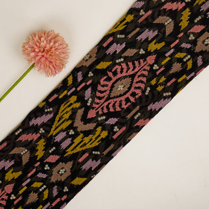 Rangvan Jaal on Black Semi Georgette Embroidered Fabric