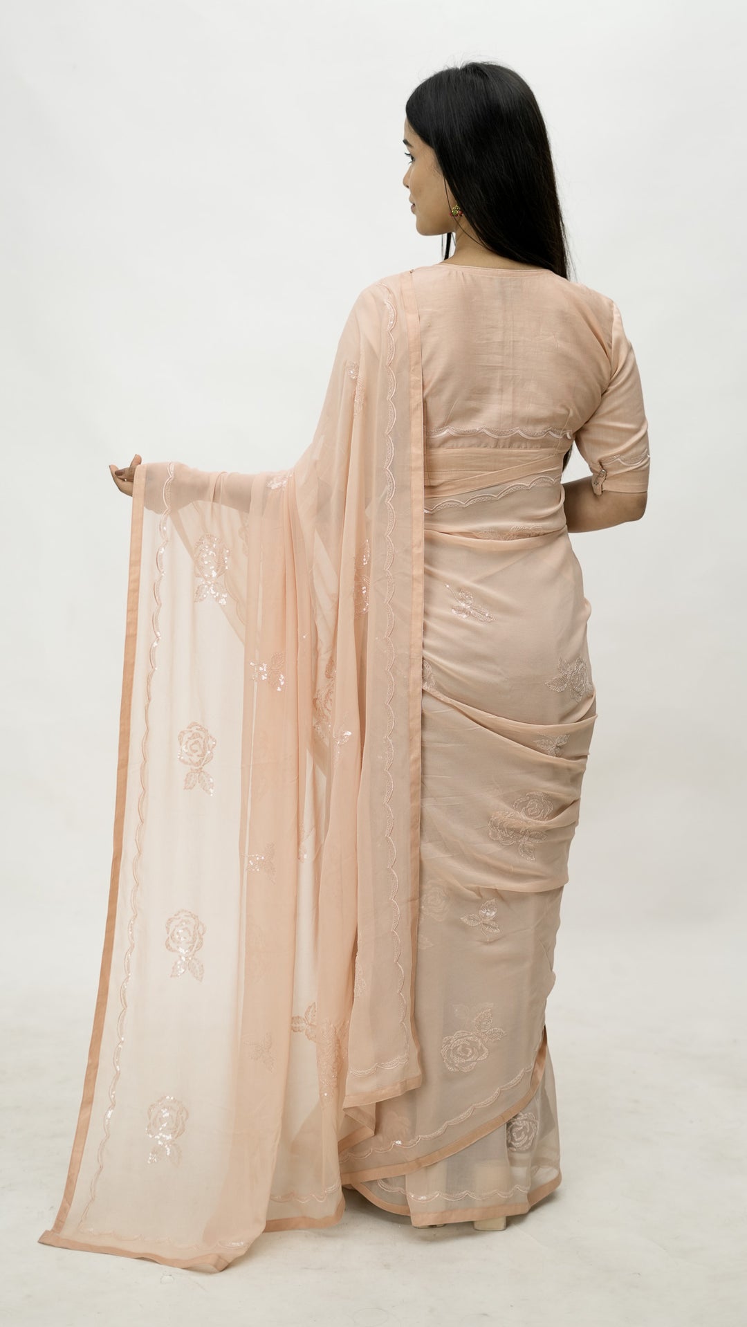 Sirisa Embroidered Saree on Blush Pure Silk Georgette