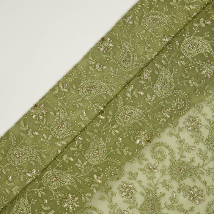 Nabila Jaal on Olive Semi Georgette Embroidered Fabric