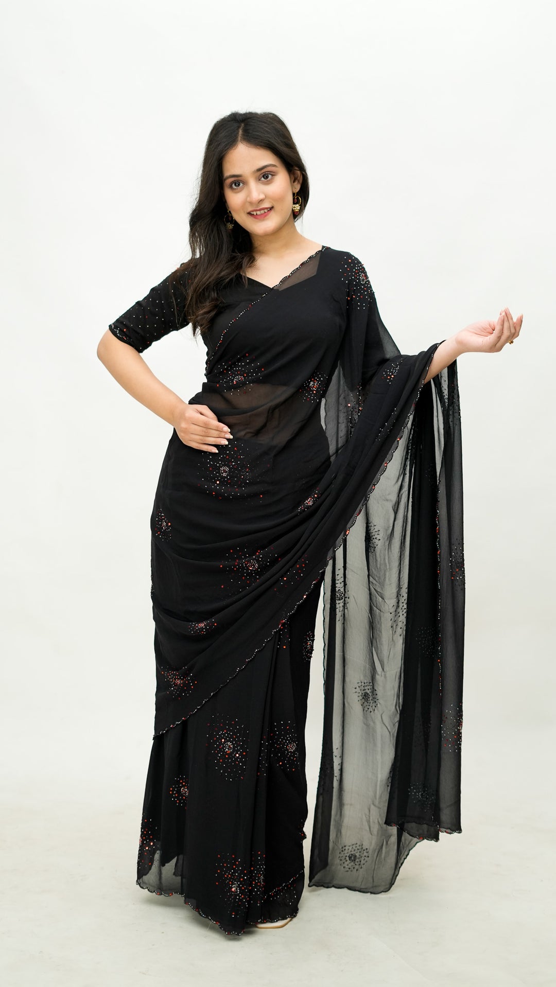 Naktya Embroidered Saree on Black Pure Silk Georgette