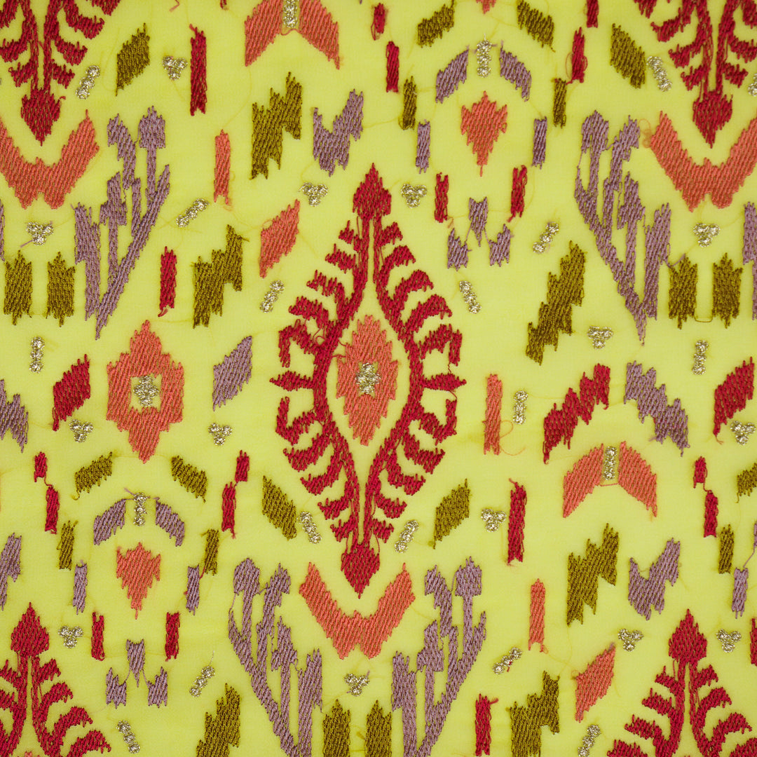 Rangvan Jaal on Lemon Semi Georgette Embroidered Fabric