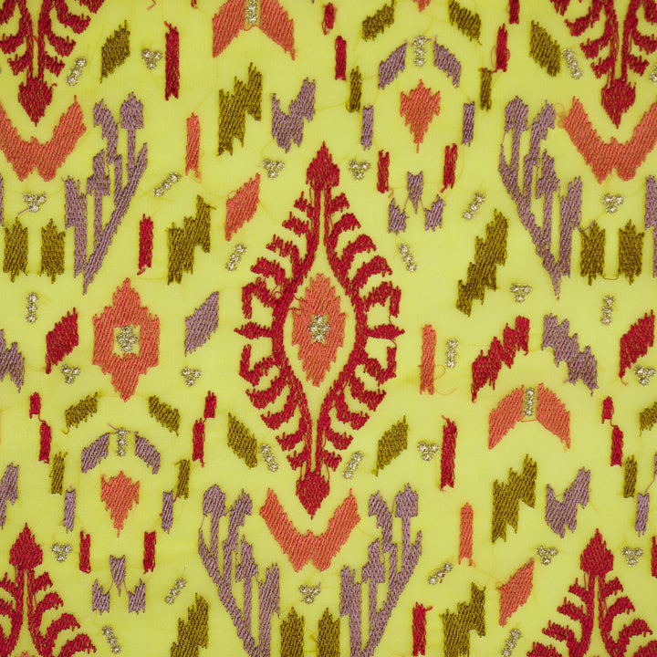 Rangvan Jaal on Lemon Semi Georgette Embroidered Fabric