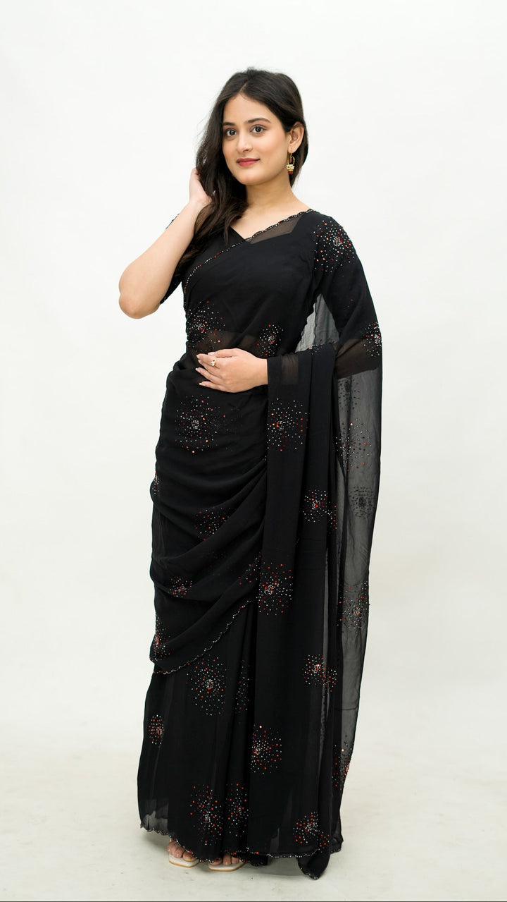 Naktya Embroidered Saree on Black Pure Silk Georgette