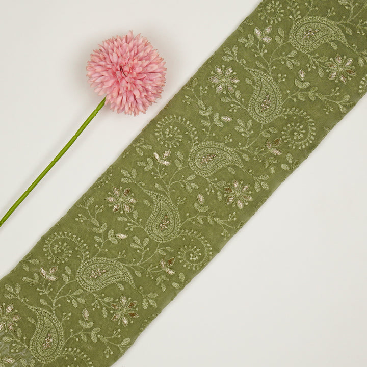 Nabila Jaal on Olive Semi Georgette Embroidered Fabric