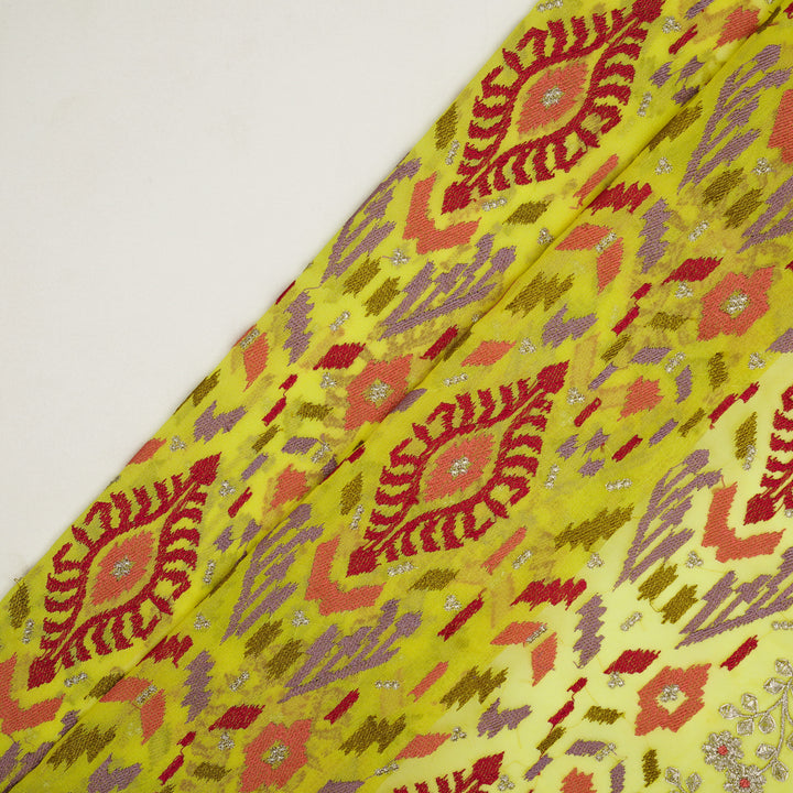 Rangvan Jaal on Lemon Semi Georgette Embroidered Fabric