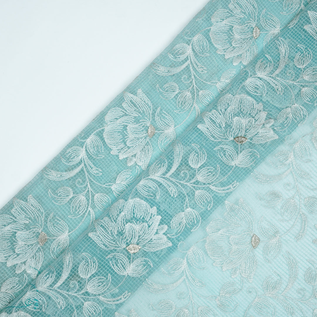 Geetika Jaal on Turquoise Munga Kota Embroidered Fabric