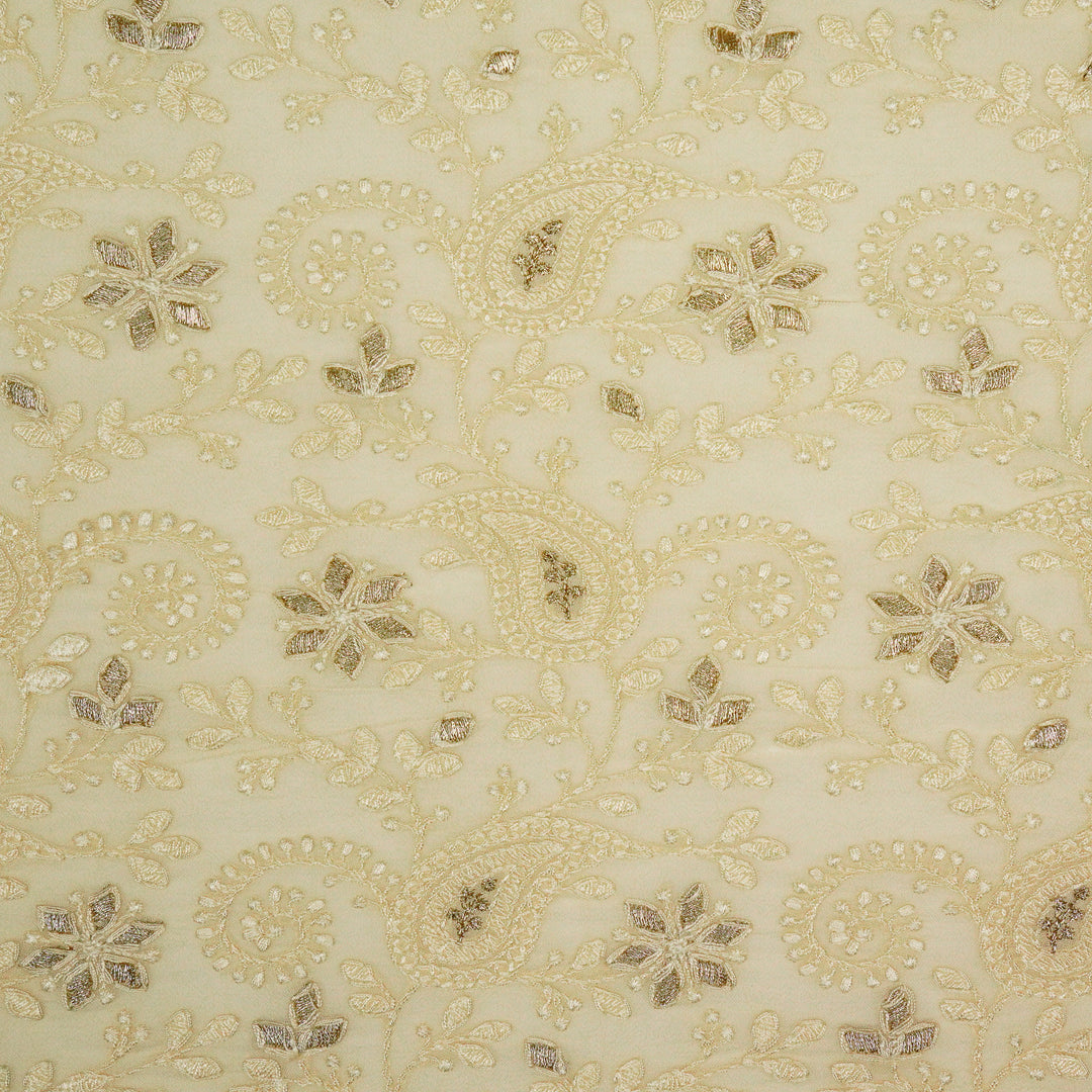 Nabila Jaal on Ivory Semi Georgette Embroidered Fabric