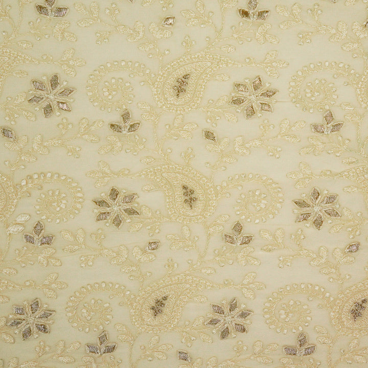 Nabila Jaal on Ivory Semi Georgette Embroidered Fabric