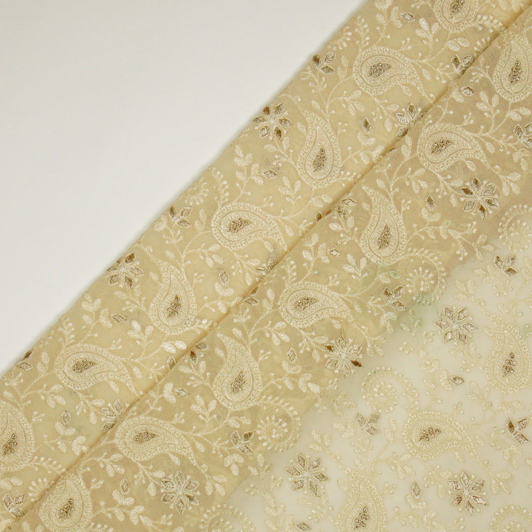 Nabila Jaal on Ivory Semi Georgette Embroidered Fabric