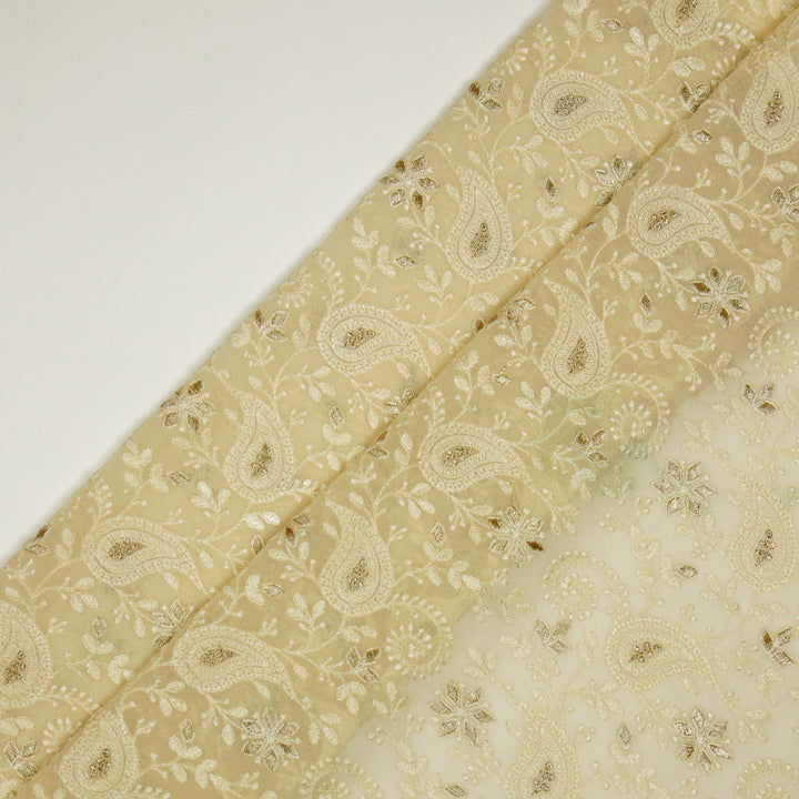 Nabila Jaal on Ivory Semi Georgette Embroidered Fabric