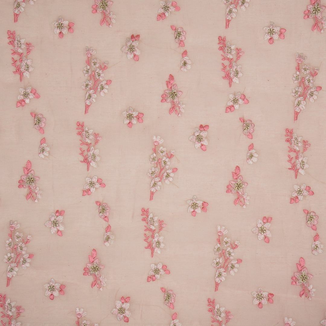 Sheen Buta on Pink Cotton Silk Embroidered Fabric