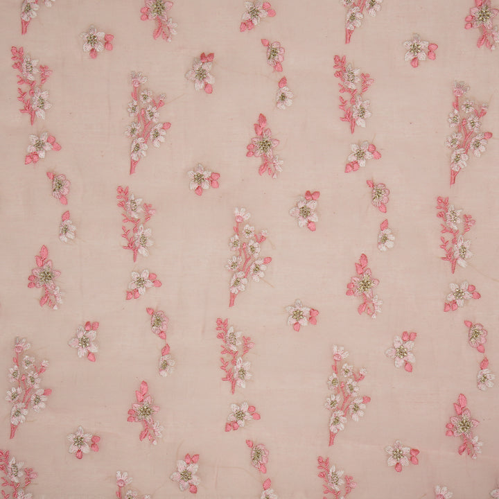 Sheen Buta on Pink Cotton Silk Embroidered Fabric