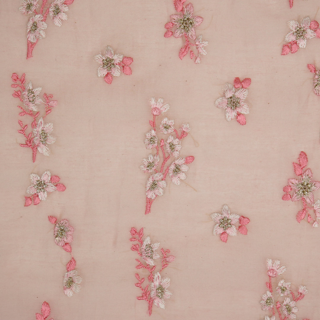 Sheen Buta on Pink Cotton Silk Embroidered Fabric