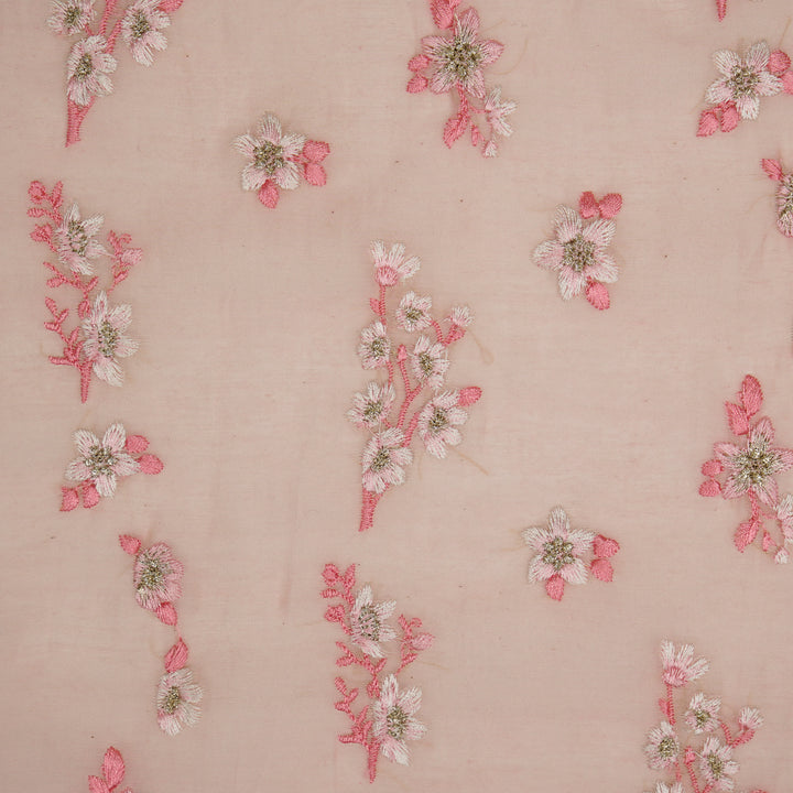 Sheen Buta on Pink Cotton Silk Embroidered Fabric