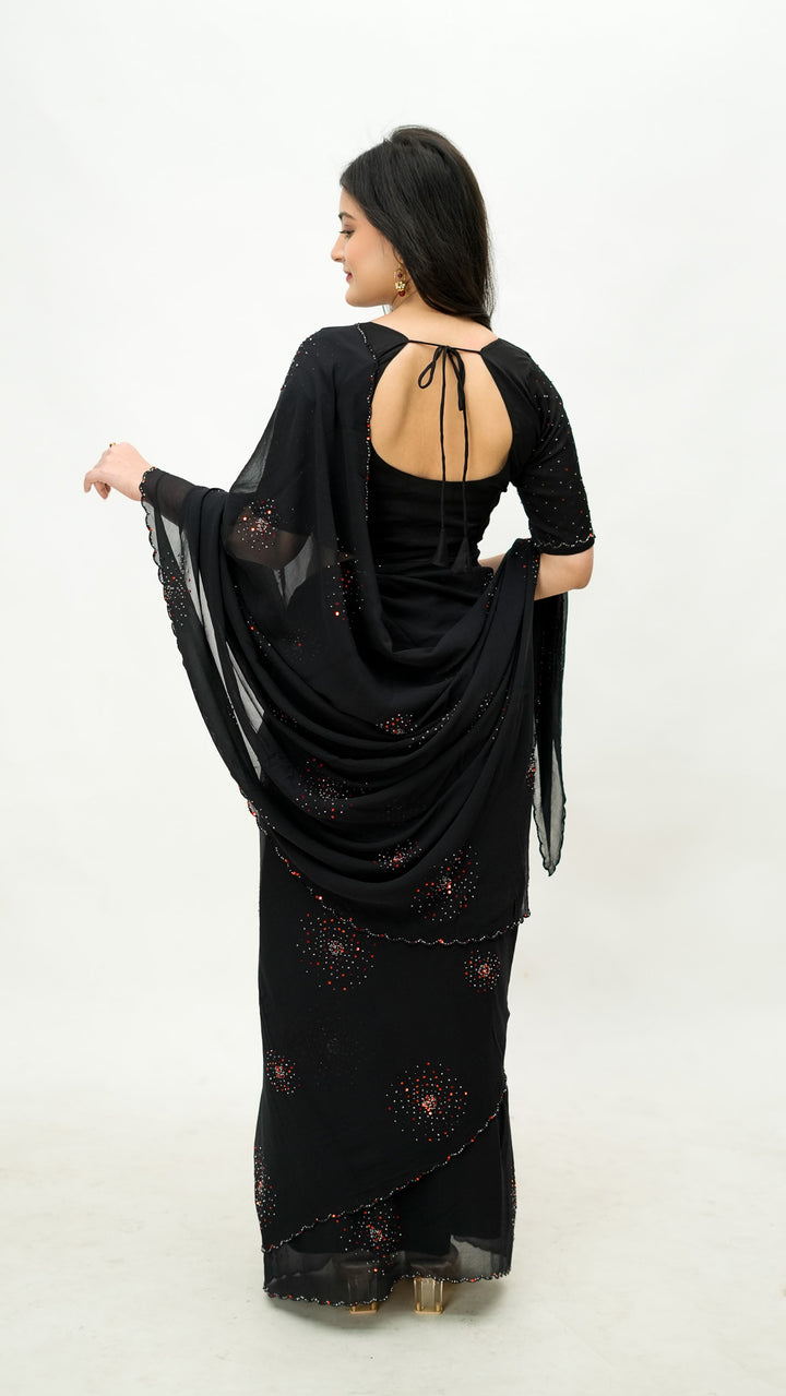 Naktya Embroidered Saree on Black Pure Silk Georgette