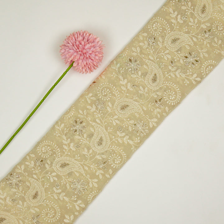 Nabila Jaal on Ivory Semi Georgette Embroidered Fabric