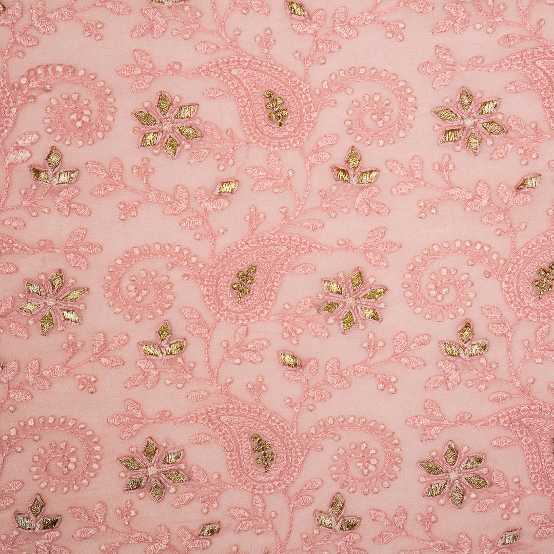 Nabila Jaal on Pink Semi Georgette Embroidered Fabric