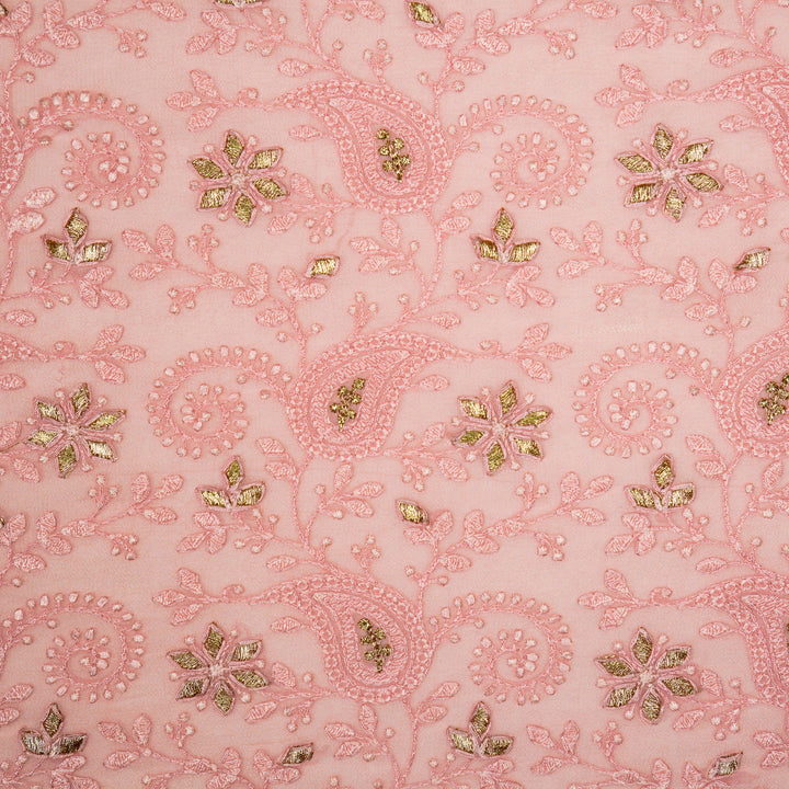 Nabila Jaal on Pink Semi Georgette Embroidered Fabric