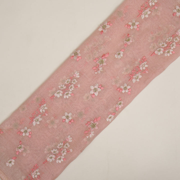 Sheen Buta on Pink Cotton Silk Embroidered Fabric