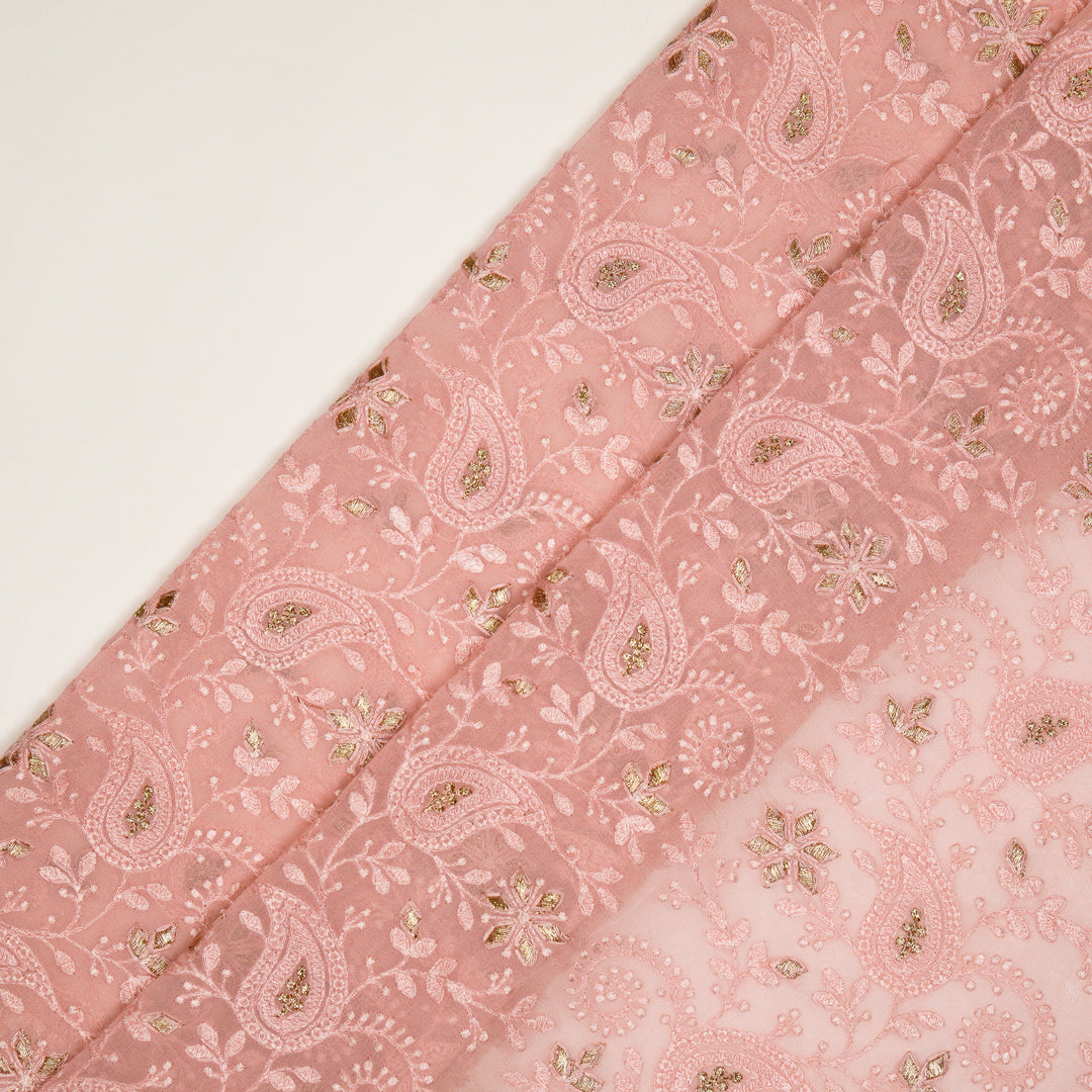 Nabila Jaal on Pink Semi Georgette Embroidered Fabric