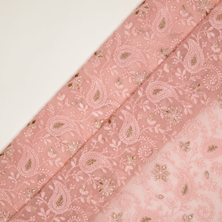 Nabila Jaal on Pink Semi Georgette Embroidered Fabric