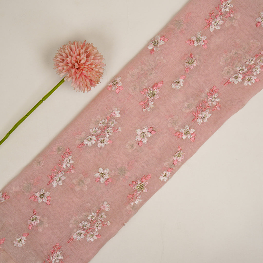 Sheen Buta on Pink Cotton Silk Embroidered Fabric