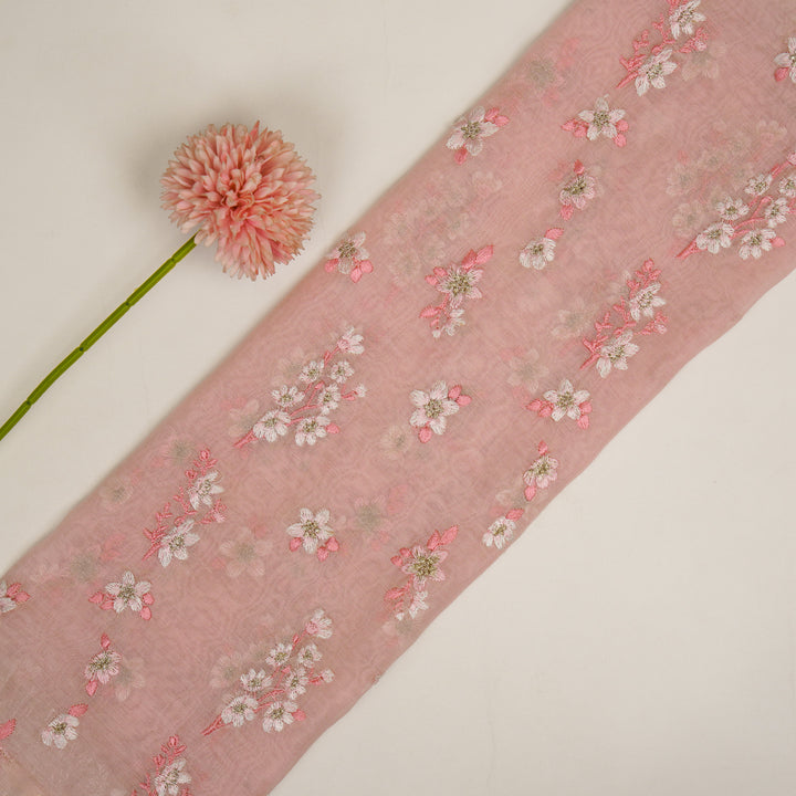 Sheen Buta on Pink Cotton Silk Embroidered Fabric