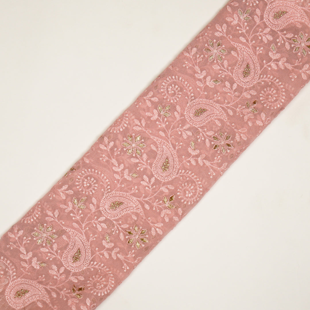 Nabila Jaal on Pink Semi Georgette Embroidered Fabric