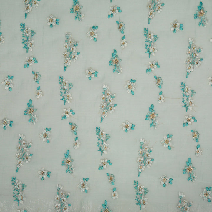 Sheen Buta on Aqua Cotton Silk Embroidered Fabric