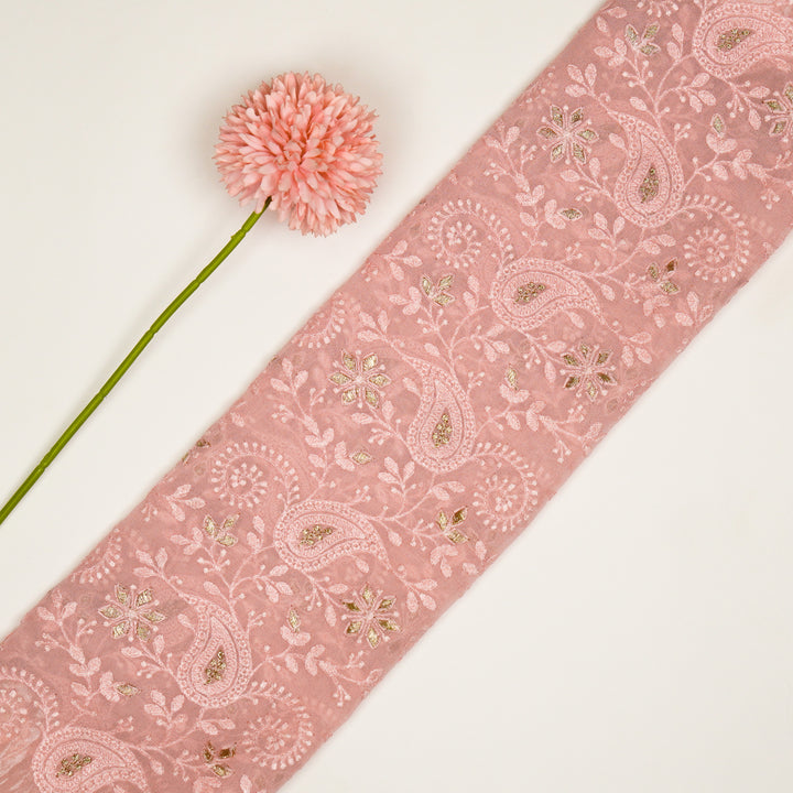 Nabila Jaal on Pink Semi Georgette Embroidered Fabric