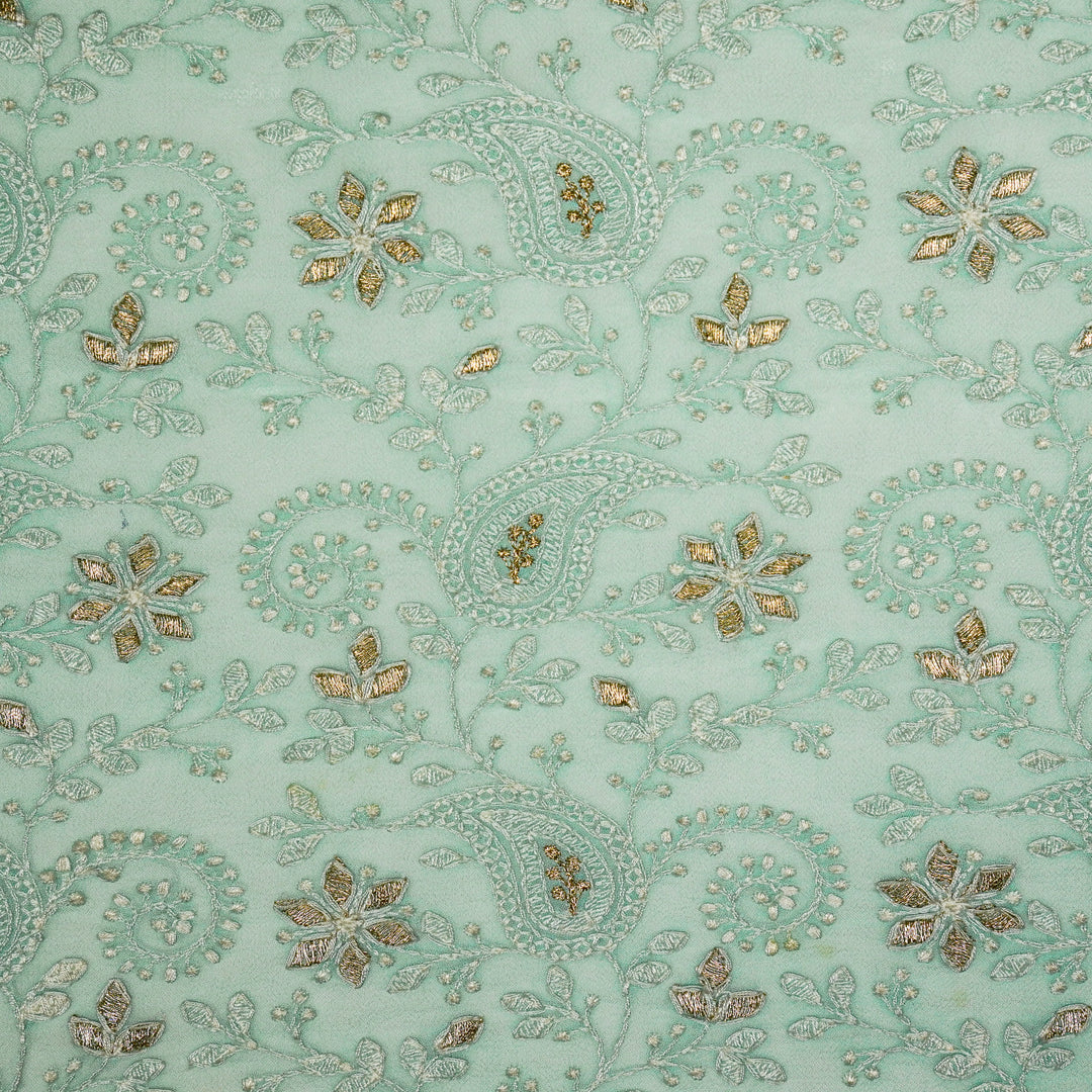 Nabila Jaal on Light Aqua Semi Georgette Embroidered Fabric